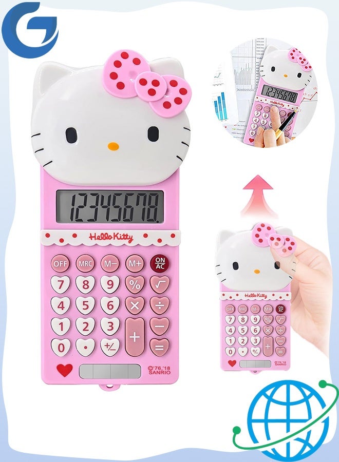 Cute Big Button Calculators - Mechanical Switch Calculator with 8 Digit Large LCD Display for Teachers Student Basic Office for School, Mini Cartoon Handheld Calculator (Pink) - Image 1