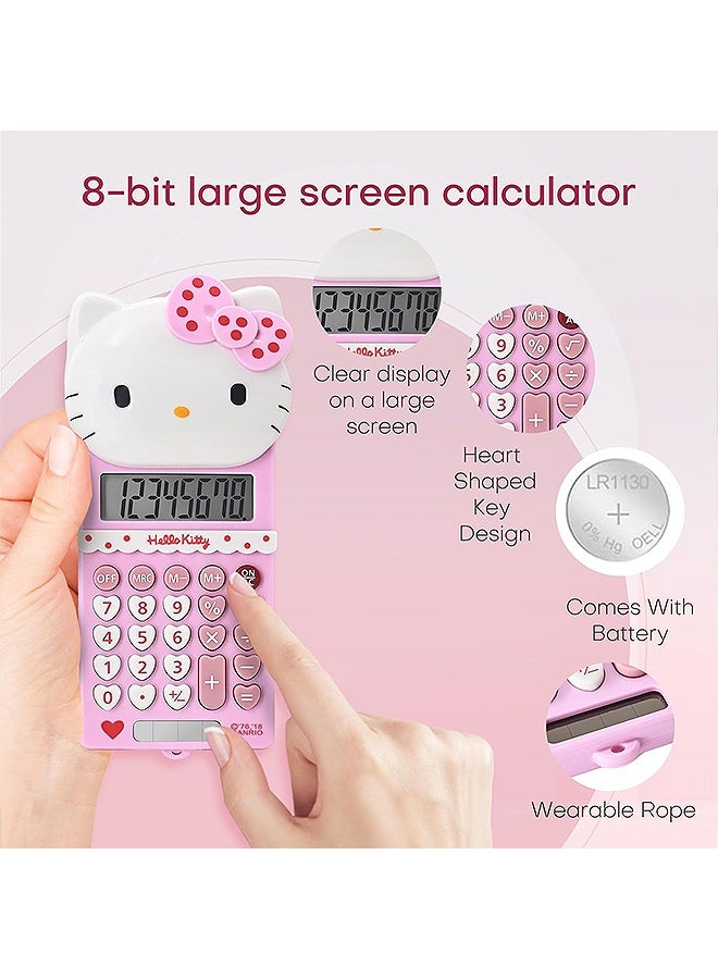 Cute Big Button Calculators - Mechanical Switch Calculator with 8 Digit Large LCD Display for Teachers Student Basic Office for School, Mini Cartoon Handheld Calculator (Pink) - Image 4