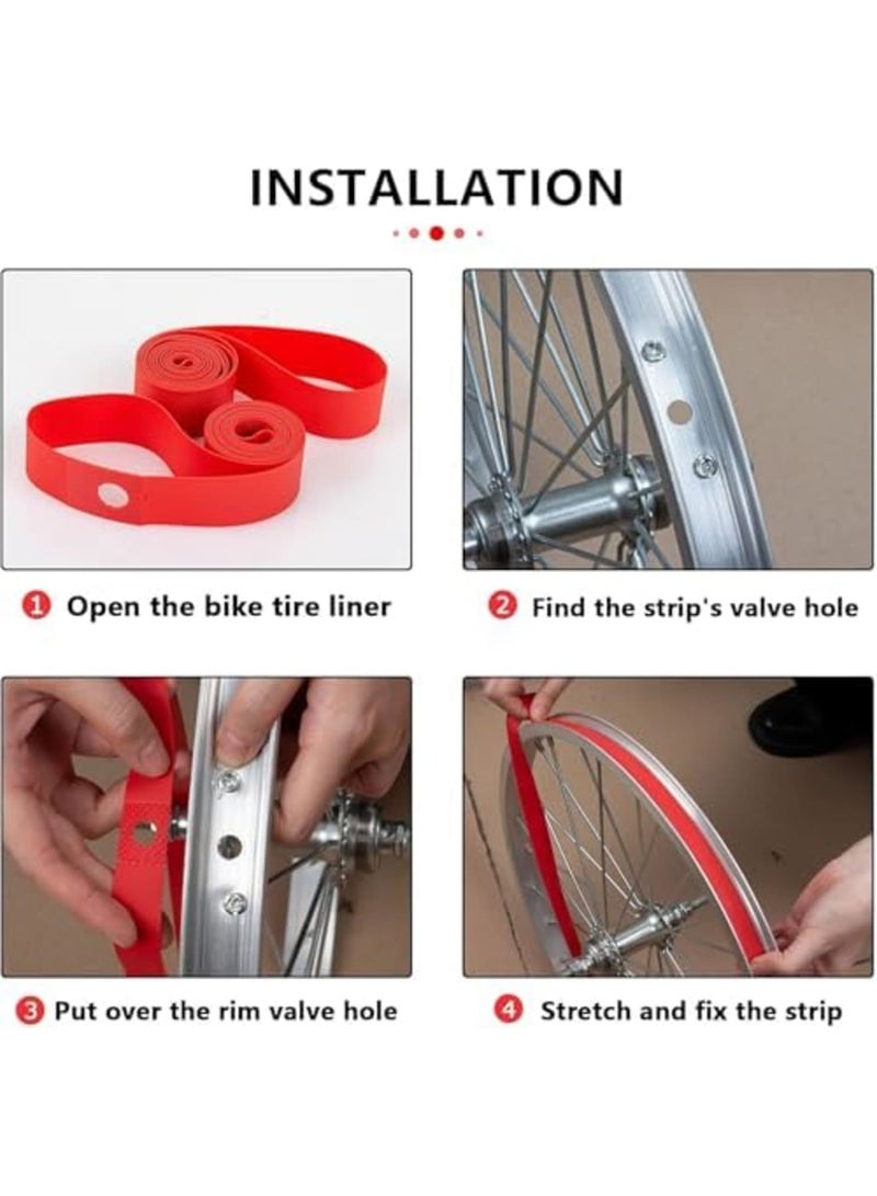 SYOSI بطانة جنط الدراجة، شريط بطانة إطار الإطارات للدراجات 29"، 700C، زوج من شرائط الجنط لإطارات الدراجات، مصممة لمقاومة الثقب وطول العمر (2PCS، أحمر) - Image 4