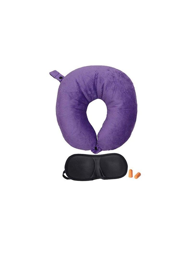 STORE 2508 - Store2508 Spungee Microbeads Travel Neck Pillow with Eye Mask & Ear Plugs (Purple) - Image 1