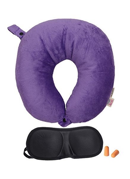 STORE 2508 - Store2508 Spungee Microbeads Travel Neck Pillow with Eye Mask & Ear Plugs (Purple) - Image 1