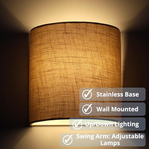 Craftter Textured Fabric D-Shape Wall Lamp Fixture for Indoor Outdoor- Decorative Lamp for Hotel, Living Room, Bedside, Bedroom, Light Brown Shade - Image 2