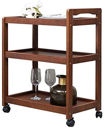 VM Decor 3-Tier Solid Wood Rolling Bar Cart - Wine Serving Cart with Wheels, Utility Cart, Kitchen Storage Cart, Seasoning Rack on Wheels for Dining Room - Wine Serving Trolley (3 Tier, Teak Finish) - Image 1