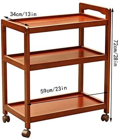 VM Decor 3-Tier Solid Wood Rolling Bar Cart - Wine Serving Cart with Wheels, Utility Cart, Kitchen Storage Cart, Seasoning Rack on Wheels for Dining Room - Wine Serving Trolley (3 Tier, Teak Finish) - Image 2