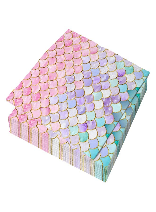 Ysqool 20Pcs Mermaid Paper Napkins,Mermaid Party Napkins Supplies,Disposable Cocktail Dinner Paper Napkins for Baby Shower Birthday Under the Sea Pool Party Table Decorations,6.5 * 6.5 Inch Folded - Image 1