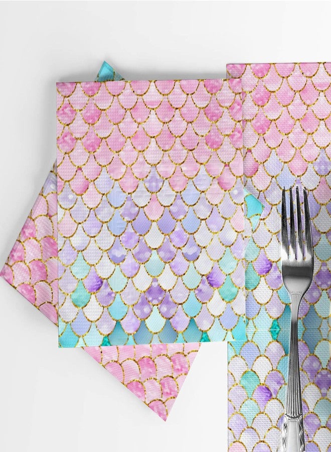 Ysqool 20Pcs Mermaid Paper Napkins,Mermaid Party Napkins Supplies,Disposable Cocktail Dinner Paper Napkins for Baby Shower Birthday Under the Sea Pool Party Table Decorations,6.5 * 6.5 Inch Folded - Image 4