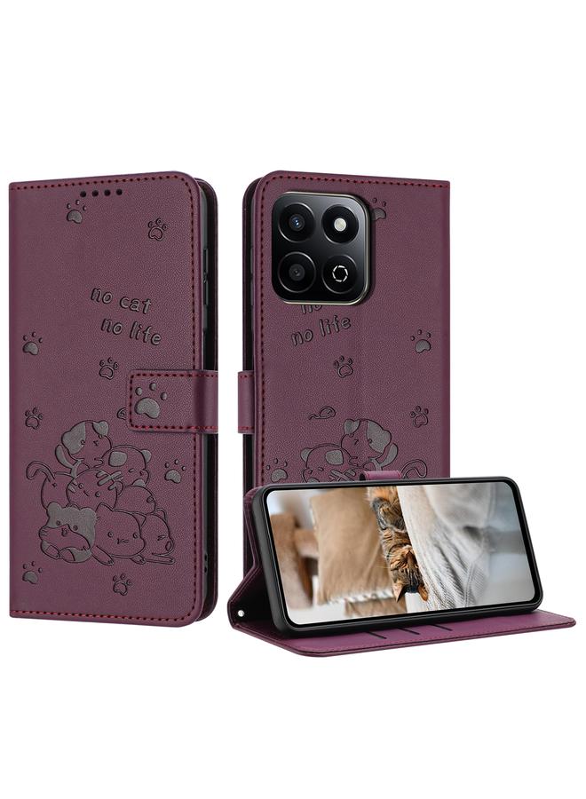 Zaboon Case For Honor X7c 4G / 200 Smart Embossed Kitten Phone Leather Case with Lanyard - Image 1