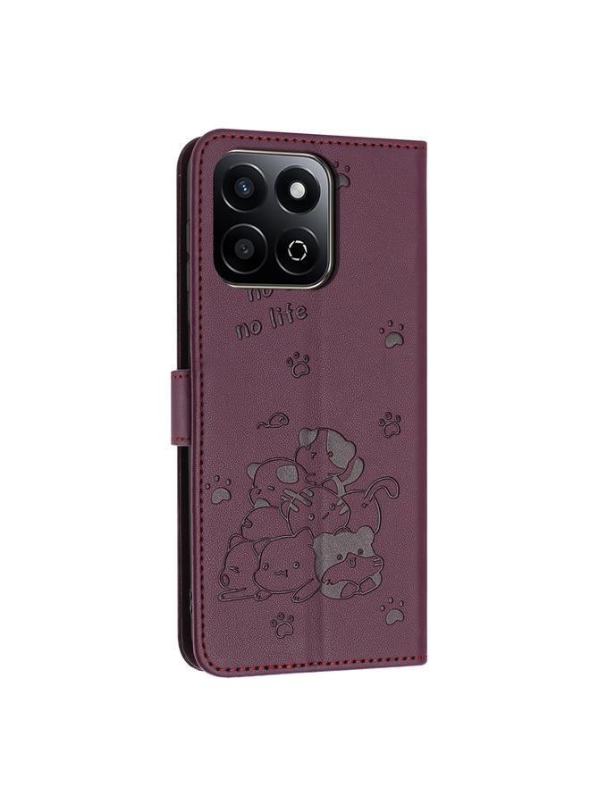 Zaboon Case For Honor X7c 4G / 200 Smart Embossed Kitten Phone Leather Case with Lanyard - Image 3