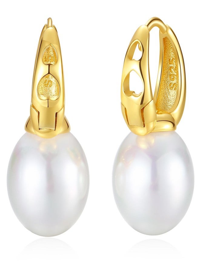 JORA Gold 12mm Pearl Hoop Earrings for Women: Pearl Drop Earrings with Hollow Heart Jewelry Gifts - Image 1