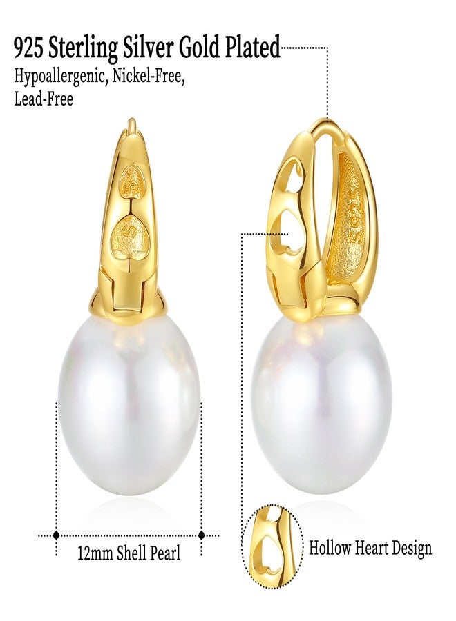 JORA Gold 12mm Pearl Hoop Earrings for Women: Pearl Drop Earrings with Hollow Heart Jewelry Gifts - Image 2