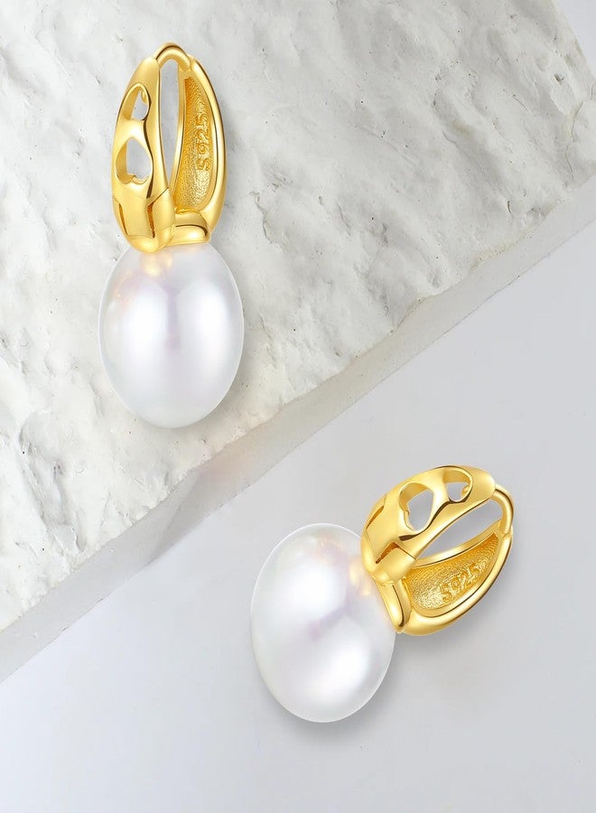 JORA Gold 12mm Pearl Hoop Earrings for Women: Pearl Drop Earrings with Hollow Heart Jewelry Gifts - Image 5