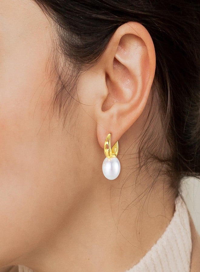 JORA Gold 12mm Pearl Hoop Earrings for Women: Pearl Drop Earrings with Hollow Heart Jewelry Gifts - Image 4