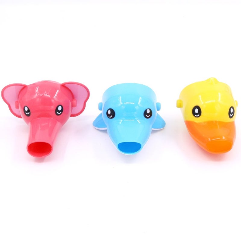 Rustark 3Pcs Cartoon Faucet Extender Sink Handle Extender for Toddler, Baby, Children Safe and Fun Hand-Washing Solution (Set of 3, Yellow Duck, Pink Elephant, Blue Dolphin) - Image 2