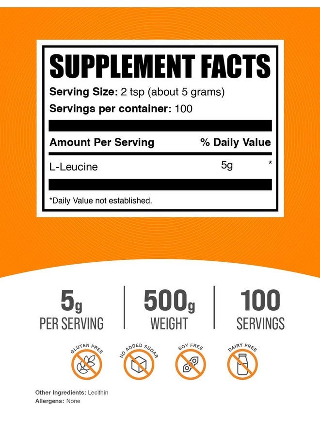 BulkSupplements.com L-Leucine Powder - Leucine Supplements, Leucine Amino Acid - BCAA Supplements, Leucine Powder - Unflavored & Gluten Free, 5000mg per Serving, 500g (1.1 lbs) - Image 2