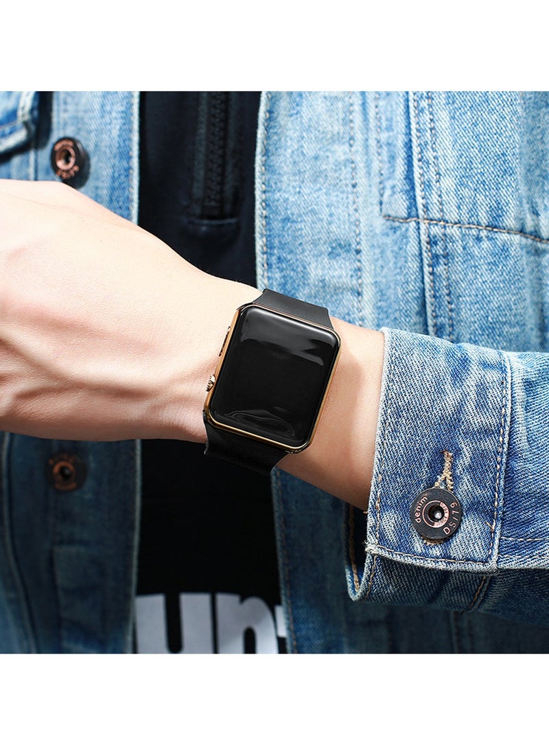 AROAQ Smart Watch, Electronic Square Led Sport Wristwatch, Durable Multi Functional Shock Resistant Smart Digital Watch, Water Resistant Elegant Design Simple Wrist Watch, (Tuhao Gold Case-Black Strap) - Image 2