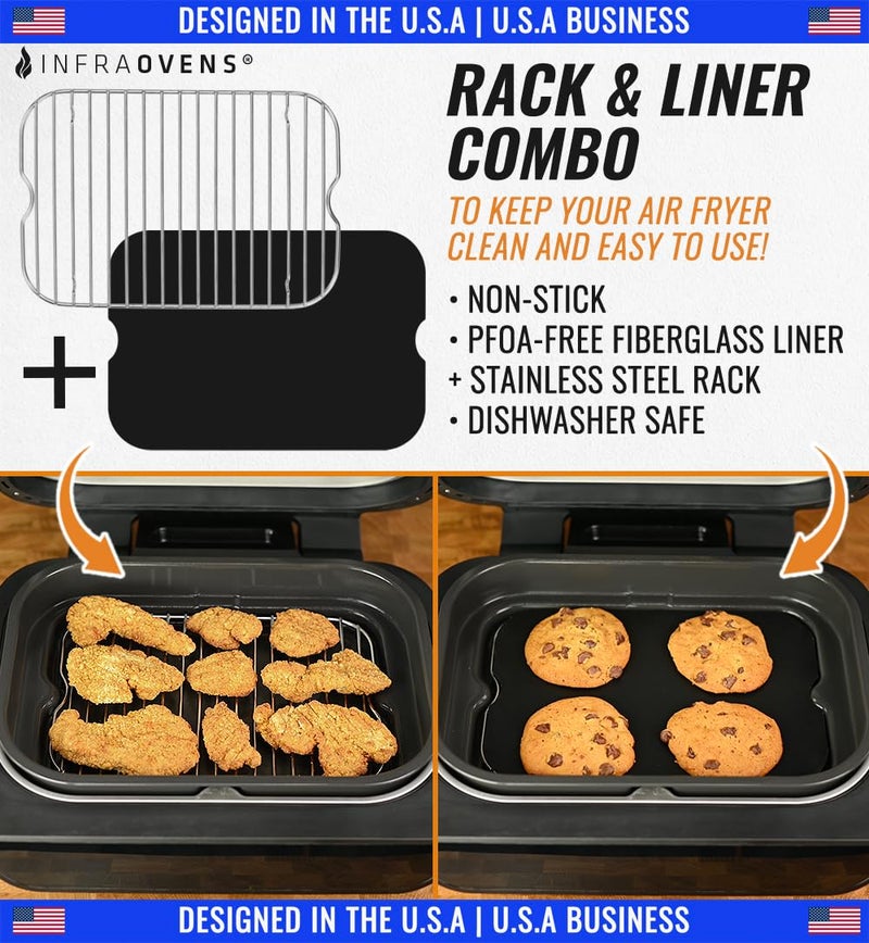 INFRAOVENS Air Fryer Rack Accessories for Ninja Foodi Smart XL 6-in-1 FG551 and Reusable Liner Accessory for Indoor Grill and Airfryer Cooking, Baking and Dehydrating, Stainless Steel, Paper Liner Replacement - Image 4