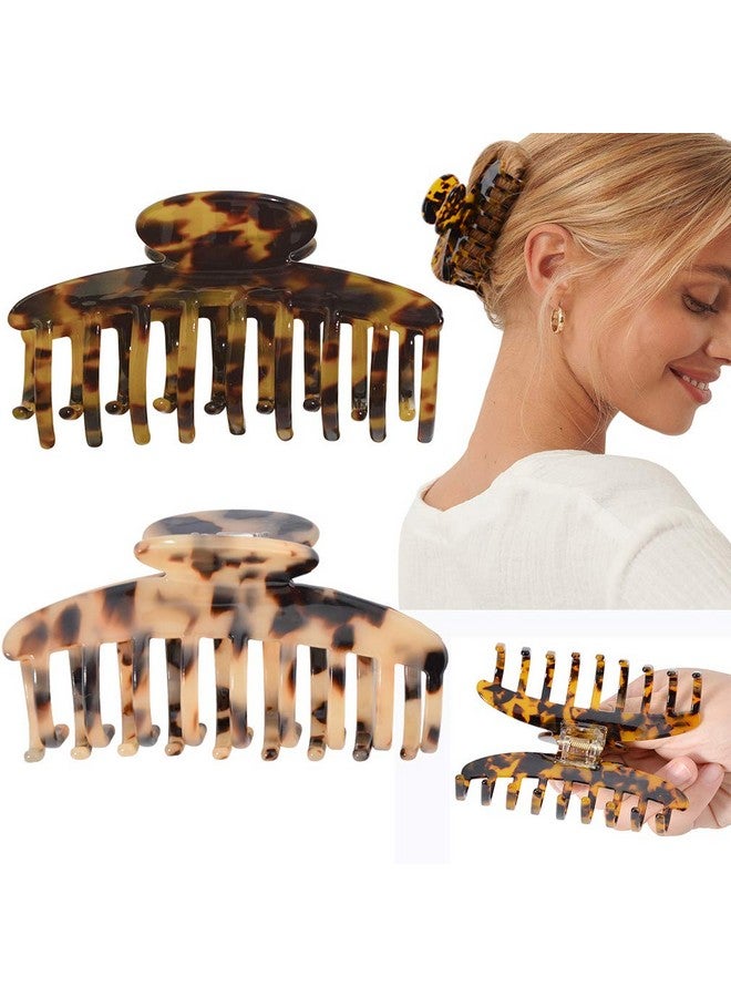 Aileam Big Claw Hair Clips 3.8 Inch Tortoise Banana Hair Clips for Women Girls Thin Hair French Design Celluloid Leopard Print Strong Hold Hair Clips for Thick Hair, 2 Color Available (2 Packs) - Image 1