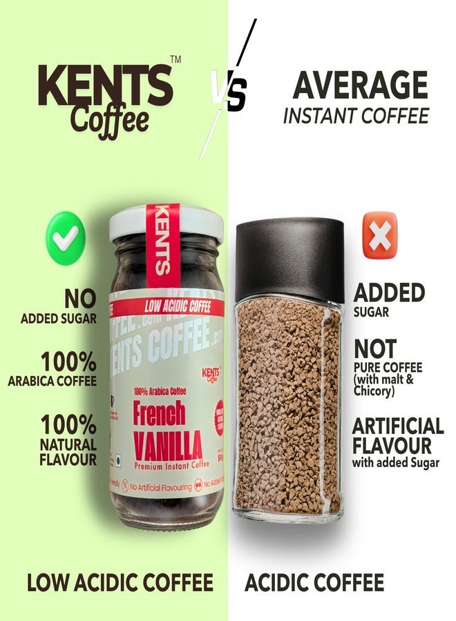 Kents Coffee قهوة كينتس سريعة التحضير بنكهة الفانيليا الفرنسية | ١٠٠٪ أرابيكا | قهوة قليلة الحموضة | تُقدم ساخنة أو باردة | مسحوق قهوة سريعة التحضير بنكهة الفانيليا ناعمة وعطرية | مصنوعة من حبوب الفانيليا الطبيعية | تشيكماغالور | تحميص متوسط | بدون سكر | بدون نكهات اصطناعية (عبوة ٥٠ غرام) - Image 4