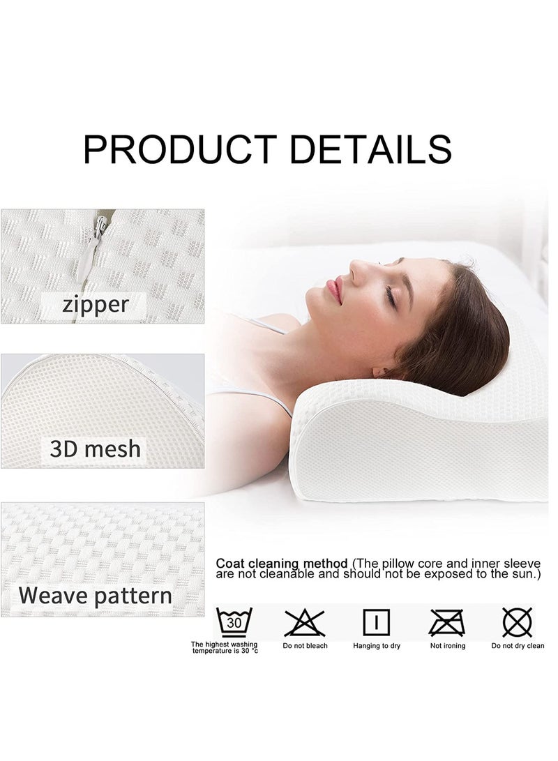Memory Foam Pillow (23.6"x13.8"), Cervical Neck Support Pillow for Sleeping, Contour Ergonomic Orthopedic Pillow for Back, Side Sleeper (White) - Image 5