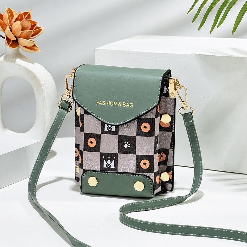 Plaid Printed Silk Scarf Mobile Phone Bag Chain Shoulder Popular Crossbody Bag Vertical Small Square Bag High-End Mini Mobile Phone Bag - Image 1