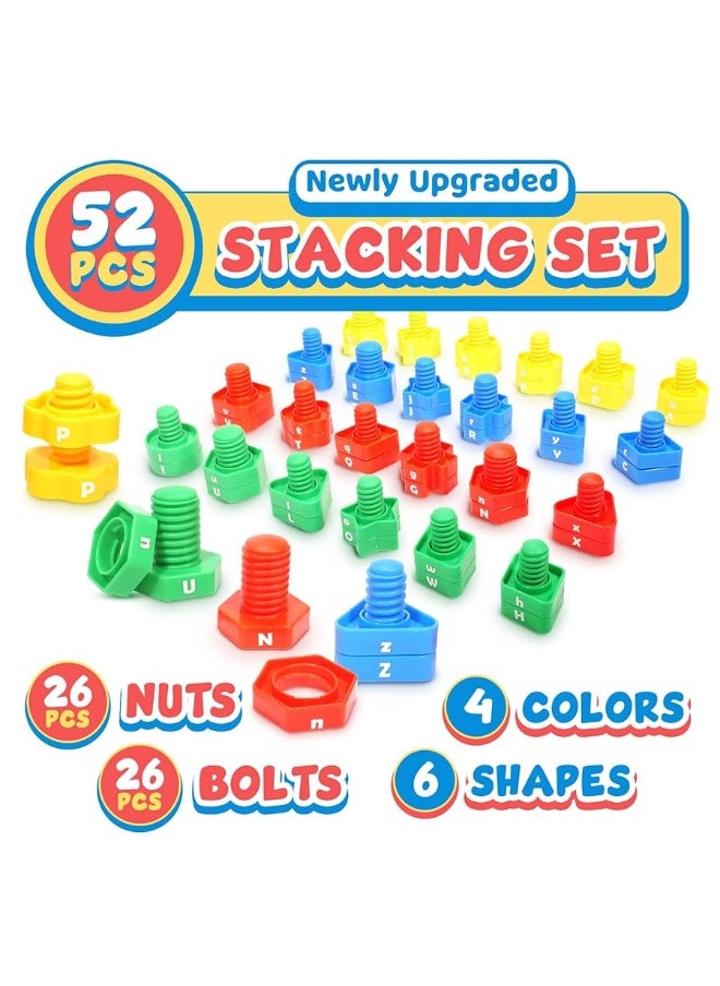 SMALL FISH - Letters Learning Matching Game | Fine Motor Skills Toy Set for Toddlers | 26 Alphabet Learning Toys with 52 pcs Nuts and Bolts Sorting & Stacking Toys, ABC learning Educational Montessori Toy for Kids - Image 1
