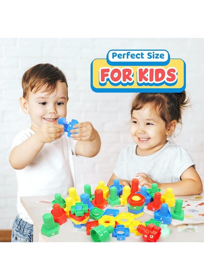 SMALL FISH - Letters Learning Matching Game | Fine Motor Skills Toy Set for Toddlers | 26 Alphabet Learning Toys with 52 pcs Nuts and Bolts Sorting & Stacking Toys, ABC learning Educational Montessori Toy for Kids - Image 1
