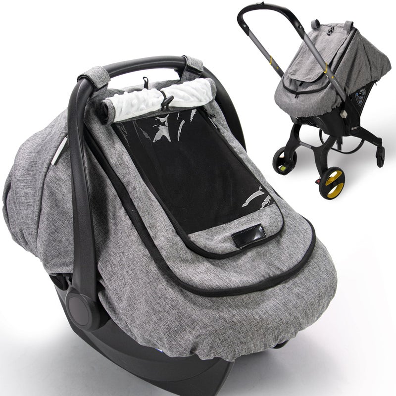 Tinlyfinly Waterproof Car Seat Cover For Baby  2-Layer Car Seat Rain Cover With Clear Window & Sunshade & Mesh Cover  Universal Infant Carseat Canopy For Stroller  Protect From Rain And Snow - Gray - Image 1