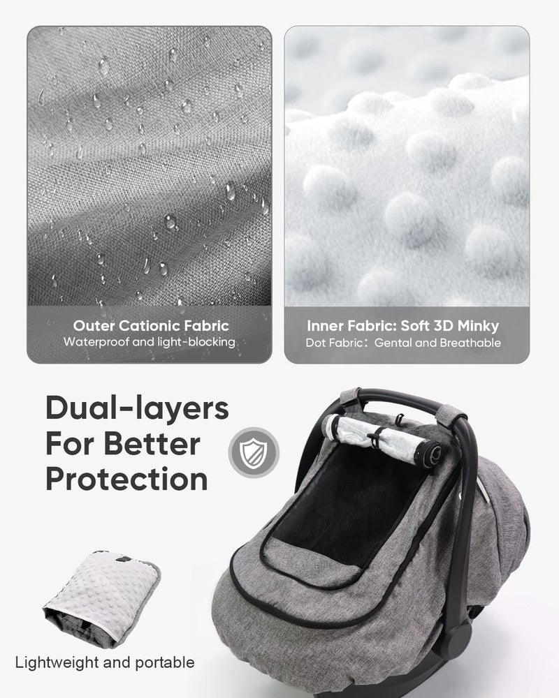 Tinlyfinly Waterproof Car Seat Cover For Baby  2-Layer Car Seat Rain Cover With Clear Window & Sunshade & Mesh Cover  Universal Infant Carseat Canopy For Stroller  Protect From Rain And Snow - Gray - Image 5