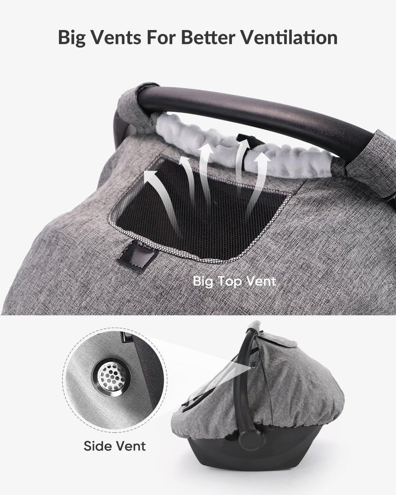 Tinlyfinly Waterproof Car Seat Cover For Baby  2-Layer Car Seat Rain Cover With Clear Window & Sunshade & Mesh Cover  Universal Infant Carseat Canopy For Stroller  Protect From Rain And Snow - Gray - Image 4