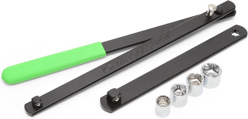 OEMTOOLS 24687 Serpentine Belt Tool Set, Includes 3/8 Drive Handle, 1/2 & 3/8 Square Drive Adapters, & 4 Shallow Sockets (13, 15, 16, & 18 mm), Release Spring Pressure & Remove Tensioner Pulley - Image 1
