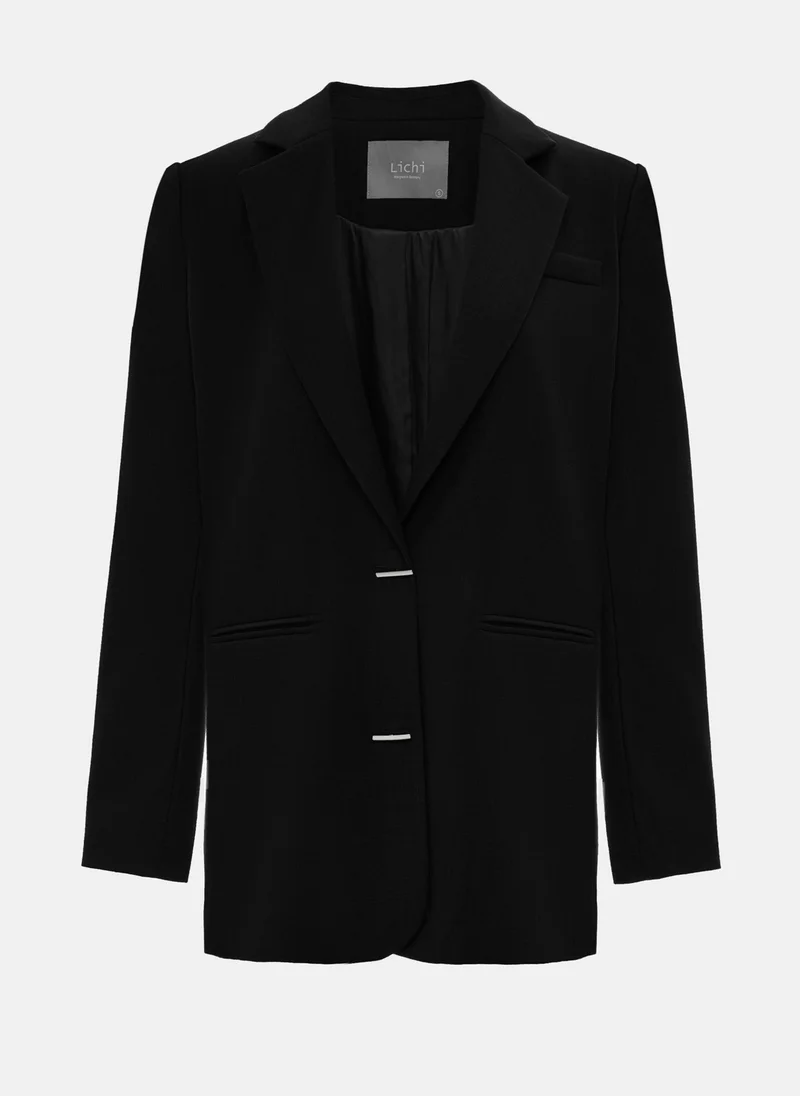 ليتشي جاكيت بصدر احادي بمشبك فضي اللون