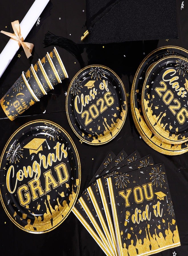 NatNarr Black and Gold Graduation Decorations 2026 Include Class Of 2026 Graduation Plates Napkins Cups Tablecloth Congrats Grad Banner for Middle College High School, 25 Guest - Image 2