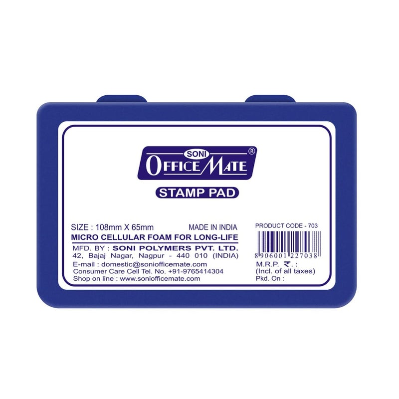 Office Mate Soni OfficeMate Medium Stamp Pad – Blue | 108mm x 65mm | Crisp, Long-Lasting Impressions | Quick-Drying, Smudge-Free Ink | Durable & Refillable | Ideal for Office, Craft & DIY Projects | Pack of 10 - Image 1