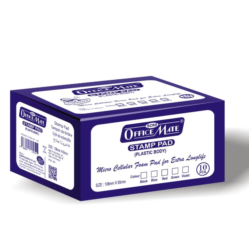 Office Mate Soni OfficeMate Medium Stamp Pad – Blue | 108mm x 65mm | Crisp, Long-Lasting Impressions | Quick-Drying, Smudge-Free Ink | Durable & Refillable | Ideal for Office, Craft & DIY Projects | Pack of 10 - Image 2