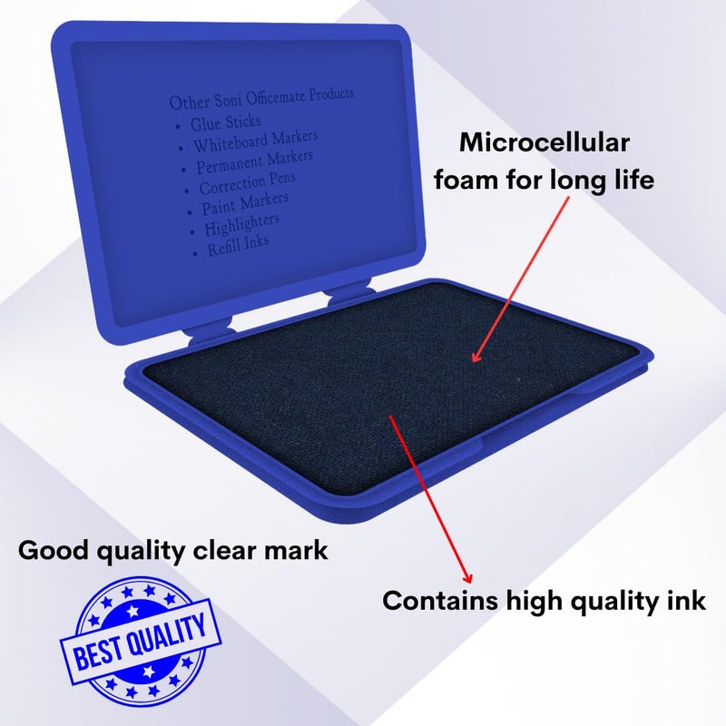 Office Mate Soni OfficeMate Medium Stamp Pad – Blue | 108mm x 65mm | Crisp, Long-Lasting Impressions | Quick-Drying, Smudge-Free Ink | Durable & Refillable | Ideal for Office, Craft & DIY Projects | Pack of 10 - Image 4