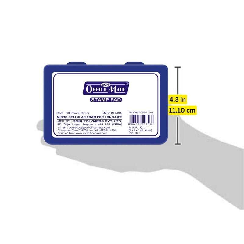 Office Mate Soni OfficeMate Medium Stamp Pad – Blue | 108mm x 65mm | Crisp, Long-Lasting Impressions | Quick-Drying, Smudge-Free Ink | Durable & Refillable | Ideal for Office, Craft & DIY Projects | Pack of 10 - Image 3