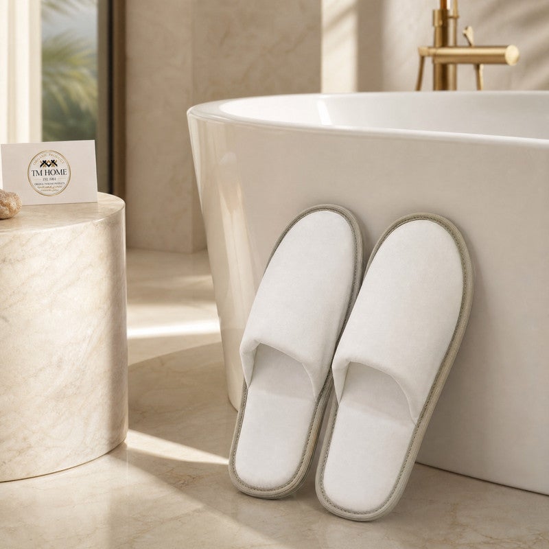 TM HOME Hotel Slippers, Natural Cotton, Satin Finish, Soft Comfortable One Size, Premium Hotel Quality, White - Image 5