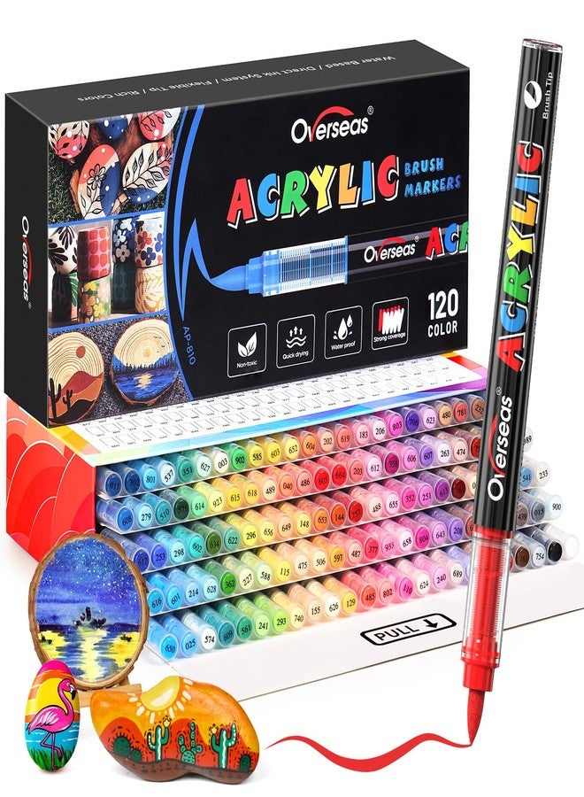 Overseas Acrylic Paint Markers 120 Colors, Brush Tip Paint Pens with Automatic Ink Control System, Quick Drying Liquid Ink Acrylic Marker for Rock, Wood, Canvas, Glass, Fabric, Metal, Plastic, Rubber - Image 1