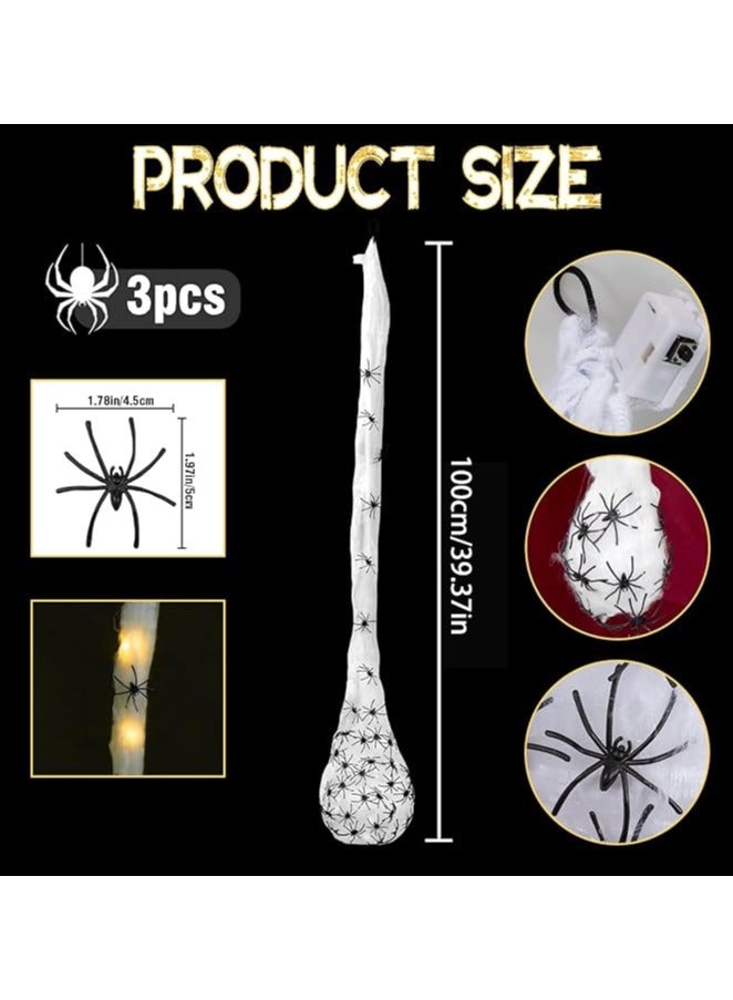 Generic 3 Pieces Hanging Spider Egg Bags 100cm Spider Egg Decorations with LED Lights Holiday Props for Yard Lawn Tree Party Decorations Indoor and Outdoor - Image 3