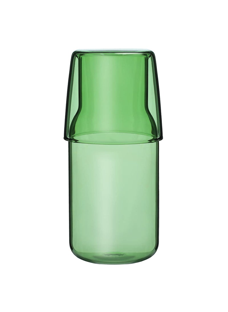 Sizikato Sizikato 15 Oz Clear Green Glass Bedside Night Water Carafe with Tumbler Glass 