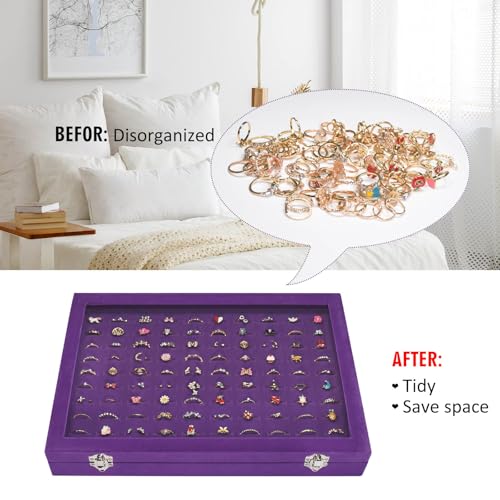 Vicoter Rings Organizer Tray 100 Slot Velvet Ring Earring Storage Box TranSparent Cover Jewelry Store Ring Display Box Jewelry Display Cabinet for Girl Wife Mother - Image 5