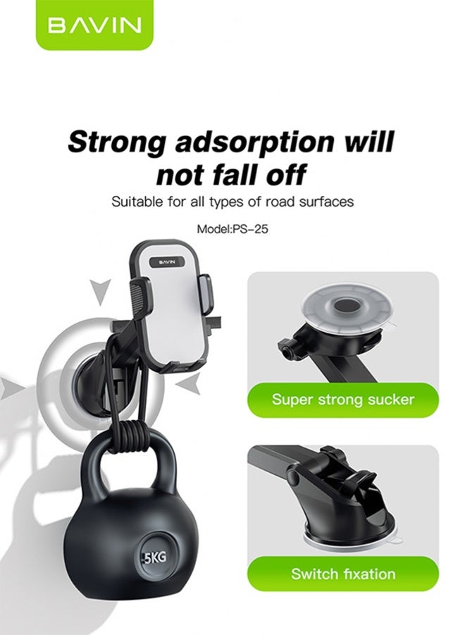 BAVIN mobile phone holders for car dashboard, Car Phone Holder Clip Universal 360 Rotatable Hands Free for Auto Dashboard Windscreen, Long Arm Suction Cup Holder, Car Phone Mount Vehicle Stand for Smartphone Apple iPhone 15 14 13 12 Pro Max Huawei. - Image 3