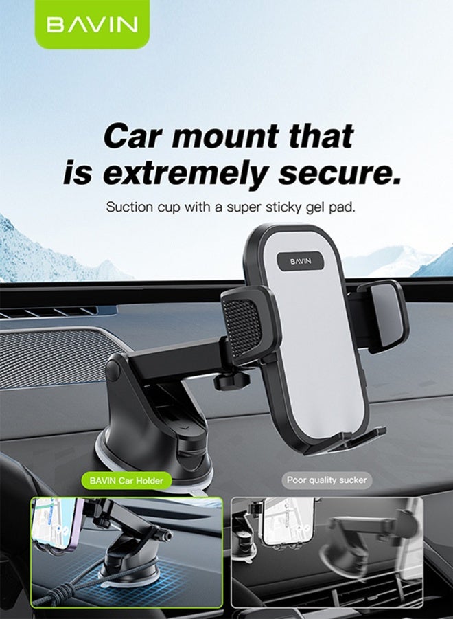 BAVIN mobile phone holders for car dashboard, Car Phone Holder Clip Universal 360 Rotatable Hands Free for Auto Dashboard Windscreen, Long Arm Suction Cup Holder, Car Phone Mount Vehicle Stand for Smartphone Apple iPhone 15 14 13 12 Pro Max Huawei. - Image 5
