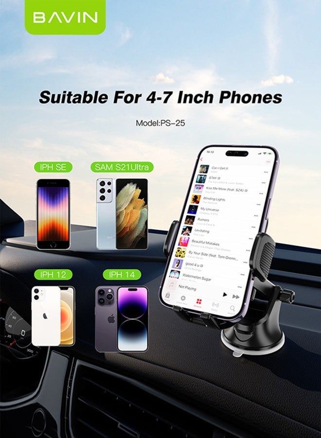 BAVIN mobile phone holders for car dashboard, Car Phone Holder Clip Universal 360 Rotatable Hands Free for Auto Dashboard Windscreen, Long Arm Suction Cup Holder, Car Phone Mount Vehicle Stand for Smartphone Apple iPhone 15 14 13 12 Pro Max Huawei. - Image 4