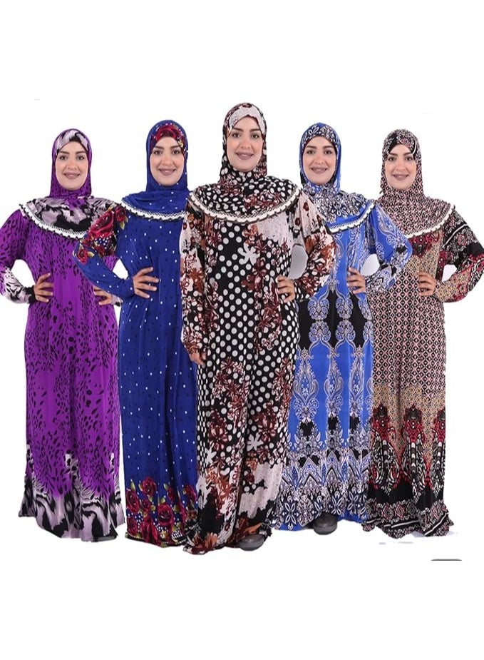 أمياي فستان صلاة إسلامي نسائي بقطعة واحدة وبأكمام طويلة – ملابس صلاة للنساء – عباءة صلاة بتصميم هودي (غطاء رأس) – جلّاب من قطعة واحدة. من أساسيات العمرة للنساء – طقم صلاة متكامل متوفر بألوان عشوائية. - Image 1