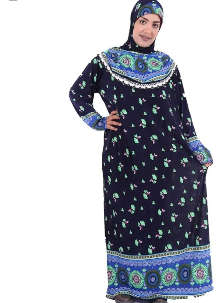 أمياي فستان صلاة إسلامي نسائي بقطعة واحدة وبأكمام طويلة – ملابس صلاة للنساء – عباءة صلاة بتصميم هودي (غطاء رأس) – جلّاب من قطعة واحدة. من أساسيات العمرة للنساء – طقم صلاة متكامل متوفر بألوان عشوائية. - Image 2