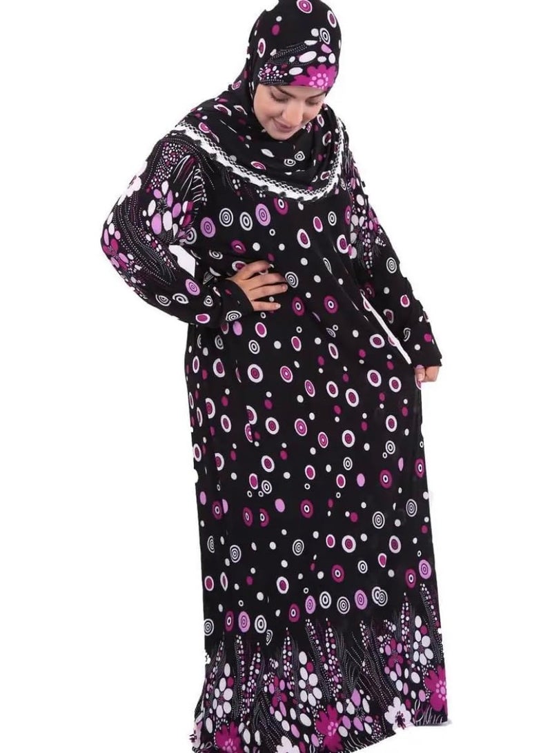 أمياي فستان صلاة إسلامي نسائي بقطعة واحدة وبأكمام طويلة – ملابس صلاة للنساء – عباءة صلاة بتصميم هودي (غطاء رأس) – جلّاب من قطعة واحدة. من أساسيات العمرة للنساء – طقم صلاة متكامل متوفر بألوان عشوائية. - Image 3