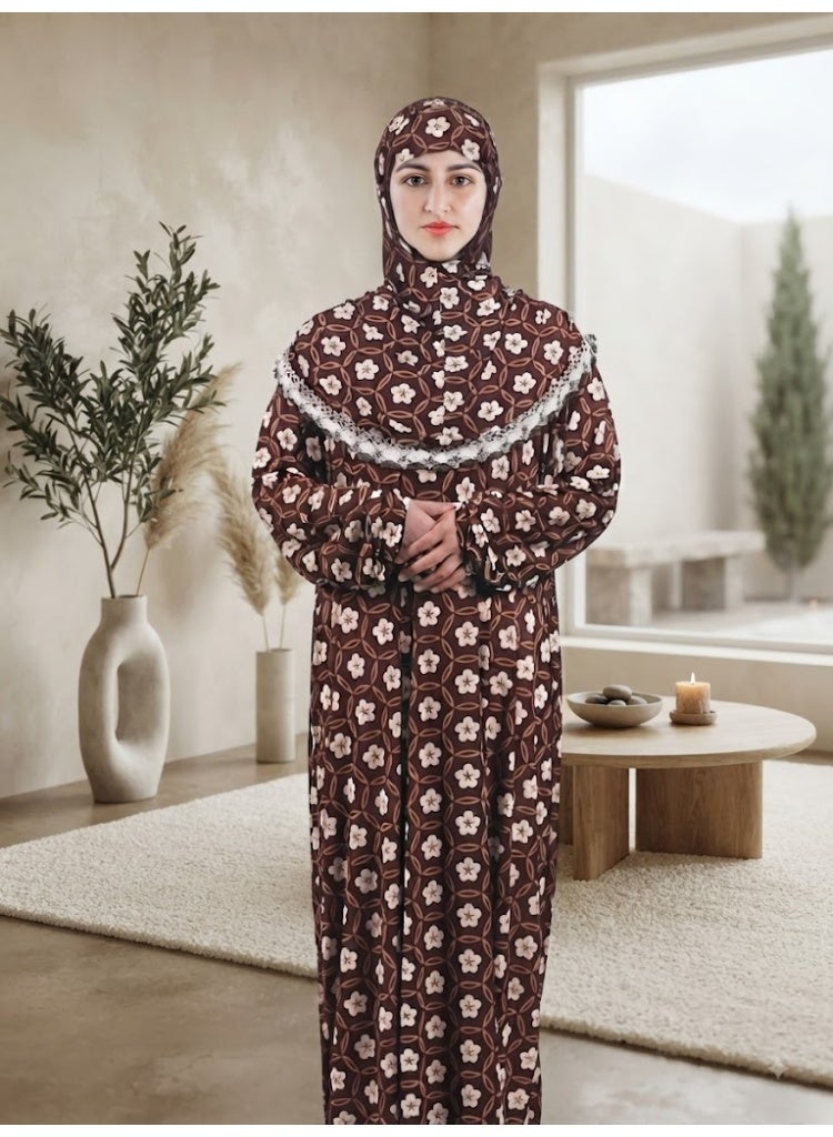 أمياي فستان صلاة إسلامي نسائي بقطعة واحدة وبأكمام طويلة – ملابس صلاة للنساء – عباءة صلاة بتصميم هودي (غطاء رأس) – جلّاب من قطعة واحدة. من أساسيات العمرة للنساء – طقم صلاة متكامل متوفر بألوان عشوائية. - Image 2