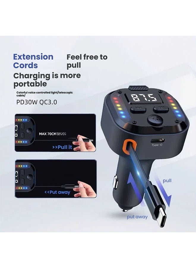 2-Port 38W Fast Car Charger with Colorful Voice-Controlled Atmosphere Lights, TYPE-C QC3.0 PD Car Charger Adapter for iPhone Android Phones, Safe Charging - Image 2