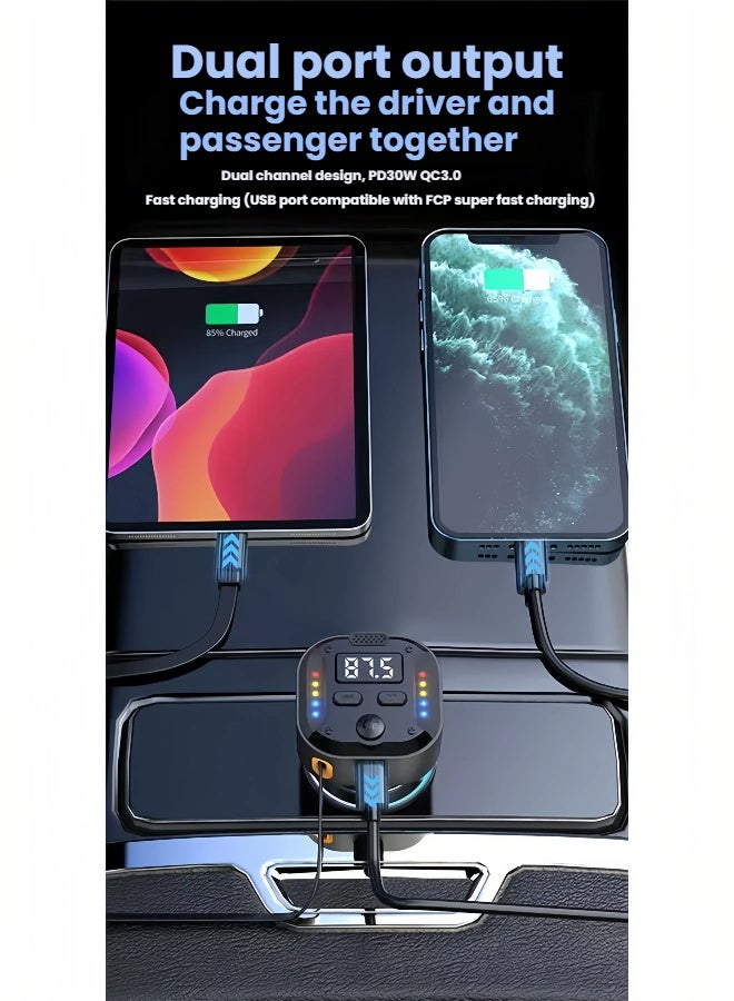 2-Port 38W Fast Car Charger with Colorful Voice-Controlled Atmosphere Lights, TYPE-C QC3.0 PD Car Charger Adapter for iPhone Android Phones, Safe Charging - Image 4